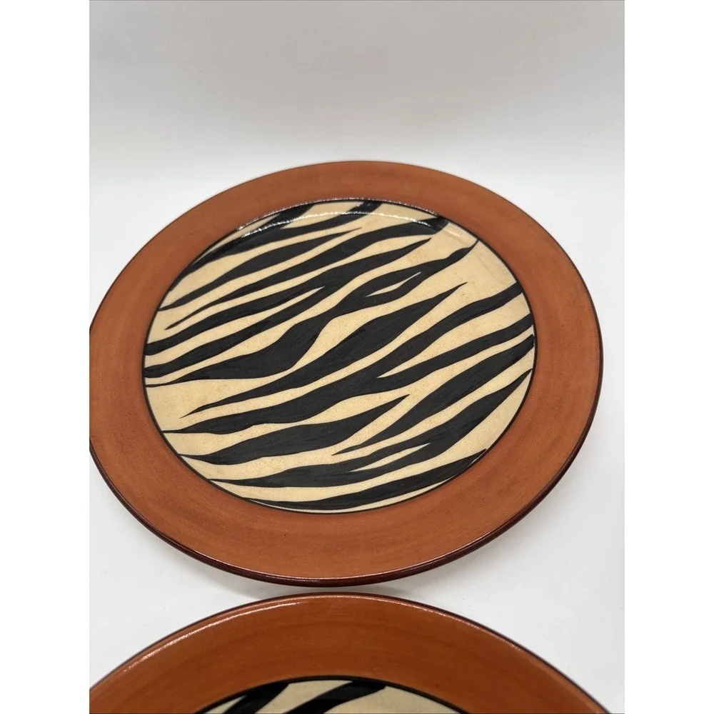 2 Dinner Plate Tiger Zebra Black Stripes Zimbabwe Africa 11 3/4
